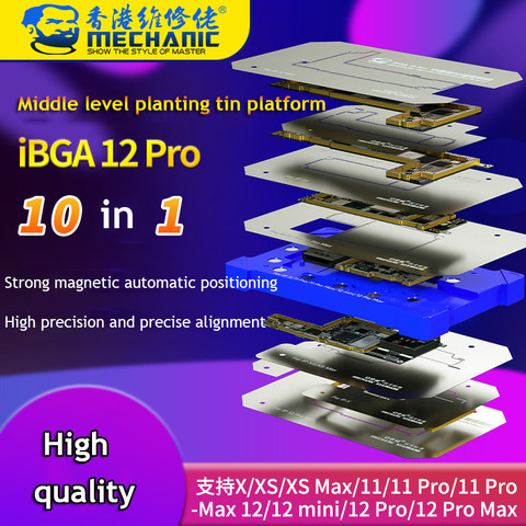 Plataforma de plantilla de Reballing iBGA 12 Pro 10 en 1 para iPhone X-12 pro max, placa base, retrabajo medio, plantilla de malla de estaño ► Foto 1/5