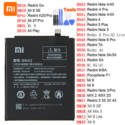 Xiao mi 100% original de la batería del teléfono para Xiaomi Redmi nota mezclar 2 3 3S 3X 4 4X 4A 4C 5 5A 5S 5X M5 6 6A 7 8 Pro Plus BN43 BN31 ► Foto 1/6