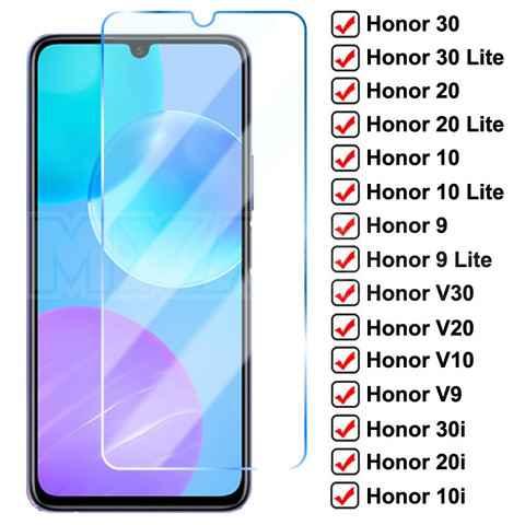 Protector de pantalla de vidrio templado 9D para móvil, Protector de pantalla de cristal templado para Huawei Honor 30 20 10 Lite V30 V20 V10 Honor 9 8 Lite 30i 20i 10i ► Foto 1/6