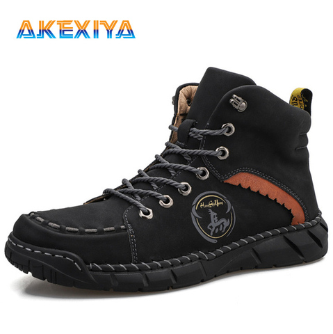 Los hombres de la marca Botas hecho a mano de cuero de los hombres Botas de invierno impermeable al aire libre de los hombres zapatillas de deporte Botas de los hombres negro Botas Hombre de gran tamaño 38-50 ► Foto 1/6