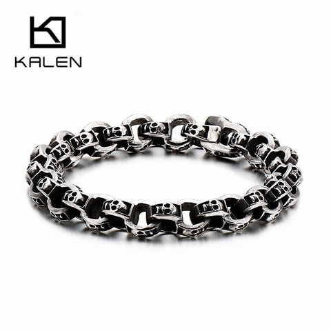 KALEN-pulseras del calavera Punk para hombre, de 23cm de largo, acero inoxidable, cadena de eslabones multicapa con esqueleto, joyería gótica para hombre 2022 ► Foto 1/6