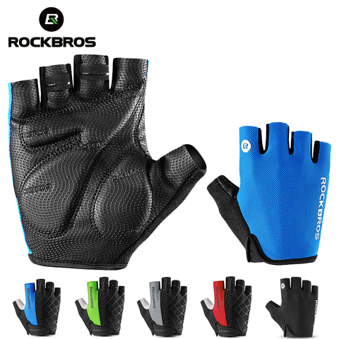 ROCKBROS-guantes de Ciclismo de medio dedo, 5 colores, alfombrilla gruesa de Gel de silicona, antideslizantes, a prueba de golpes, transpirables, para Guantes de bicicleta de carretera de montaña ► Foto 1/6