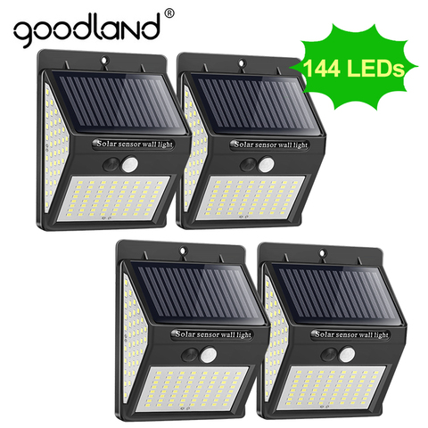 Goodland-Focos de luz LED solar con sensor de movimiento PIR luces para exteriores, lámparas para decoración de jardín, detector de movimiento pasivo infrarrojo, 144, 100 ► Foto 1/6