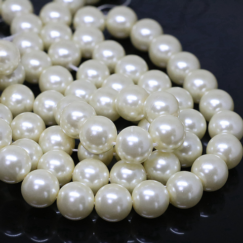 Perlas de concha blanca y crema imitación para mujer, cuentas sueltas redondas de 4-14mm, tamaño a elegir, fabricación de joyería elegante de 15 pulgadas, B1612 ► Foto 1/5