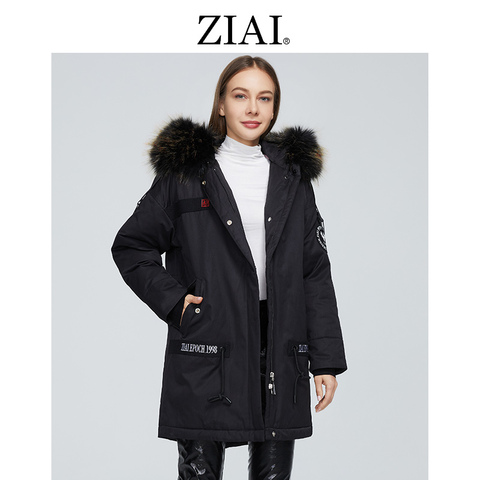 ZIAI-Chaqueta de plumón de Invierno para mujer, ropa de algodón grueso, parka de ocio negro cálido con cuello de piel grande, diseño ZR-3030, 2022 ► Foto 1/6