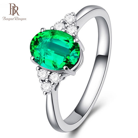 Bague-Anillo de plata de primera ley con incrustaciones para mujer, sortija ajustable, plata esterlina, Circonia cúbica, zirconia, circonita, zirconita, Color verde esmeralda ► Foto 1/6