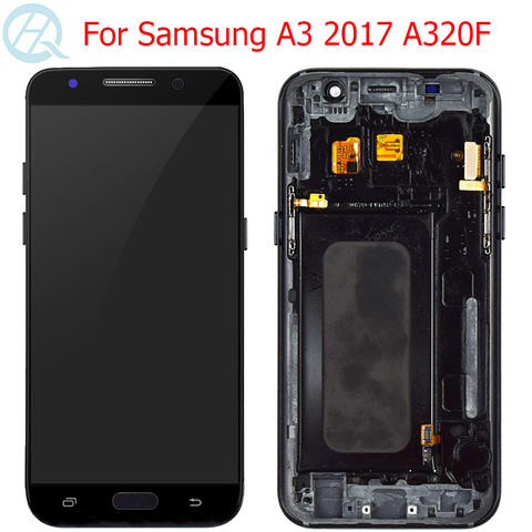 Pantalla LCD Original AMOLED A320F para Samsung Galaxy A3 2017, con Marco, pantalla táctil de 4,7 