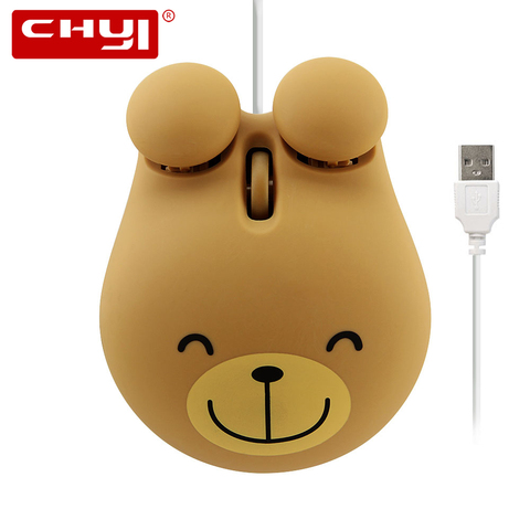 CHYI-Mini ratón con cable para niños, dulce rana de dibujos animados, Tiger Broen, diseño de oso, ordenador 3D, ratón de mano pequeña óptico USB de 1600 DPI ► Foto 1/6