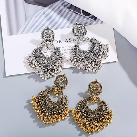 Pendientes colgantes Estilo Vintage para mujer, 1 par de pendientes colgantes con campanas, joyería India, para niñas ► Foto 1/6