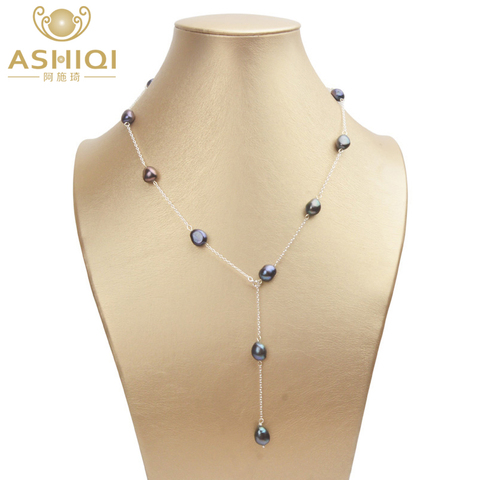 ASHIQI Plata de Ley 925 auténtica collar de perlas de agua dulce, 8-9mm barroco Natural de perlas para mujeres joya clásica hecha a mano regalo ► Foto 1/6