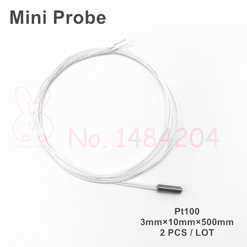 Mini sonda Pt100 RTD de 2 cables, 3mm x 10mm, Sensor de 500mm/2m, Cable resistente al platino con aislamiento de PTFE, Cable de alta temperatura ► Foto 1/2