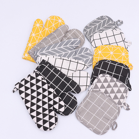 1 pieza lindo antideslizante amarillo gris algodón moda nórdico cocina microondas guantes para hornear BBQ Potholders Guantes para horno ► Foto 1/6