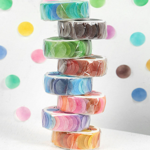 Washi Tape de puntos redondos, pegatinas decorativas para planificador, fruta de colores, dulces, Cuenta de mano, diario, 1 rollo/100 Uds. ► Foto 1/5