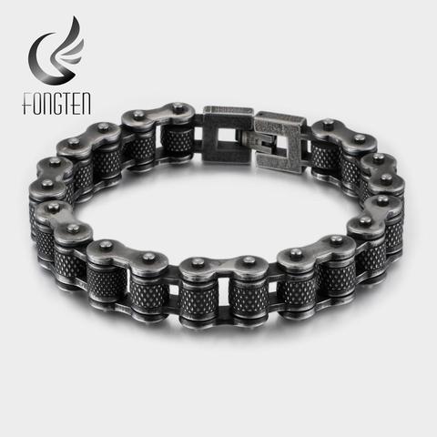 Fongten-pulsera de cadena de eslabones para motorista, brazalete negro de acero inoxidable con cuentas Punk, brazaletes para hombre, regalo de joyería ► Foto 1/6