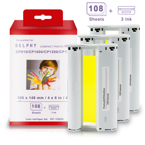 Topcolor Compatible Canon Selphy CP1300 CP1200 CP1000 CP910 CP900 foto Papel de impresora para Canon Selphy tinta Cassette KP-108IN ► Foto 1/6