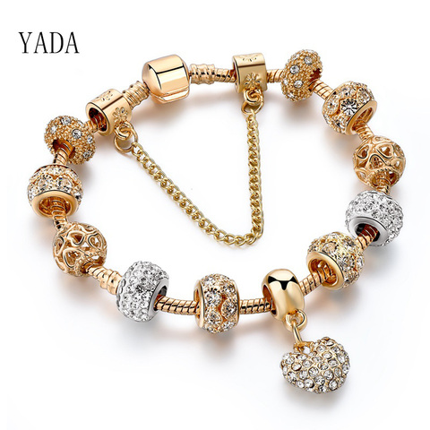 YADA-pulsera de cadena con corazón de oro para mujer, brazalete con abalorio de cristal, joyería a la moda, BT200176 ► Foto 1/6