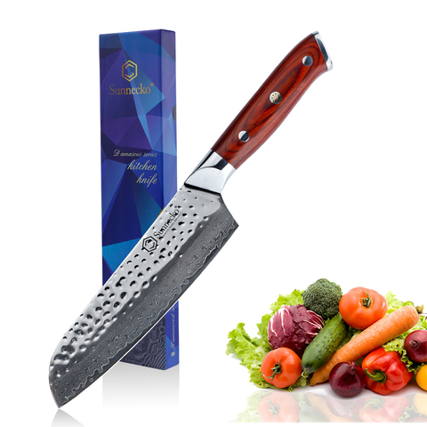 Sunnecko-cuchillo Santoku de 7 pulgadas, hoja de acero de Damasco japonés VG10, cuchillos de cocina con mango de resina verde, cuchillos de Chef afilados para carne ► Foto 1/6