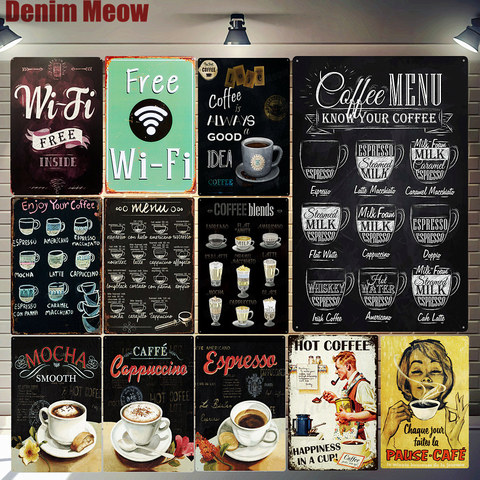 Elegante para Bar o cafetería con WIFI gratis, decoración de pared Vintage, carteles de Metal, Pub, Tavern, Retro, Plato decorativo, menú de café, póster A755 ► Foto 1/6