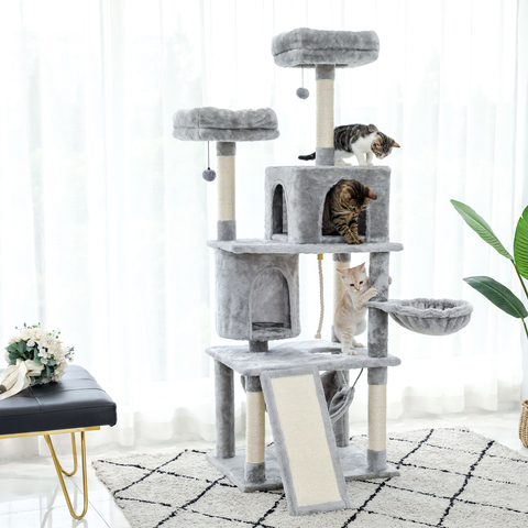 Casa de árbol para gatos domésticos, parque infantil de entretenimiento con perca, muebles estables para gatos y gatitos, Torre multinivel para gatos grandes y acogedores ► Foto 1/5