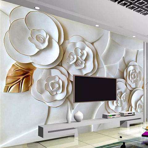 Papel tapiz Mural personalizado 3D estereoscópico, flores en relieve, Fresco, sala de estar, sofá, TV, fondo, papeles tapiz decoración del hogar para dormitorio ► Foto 1/6