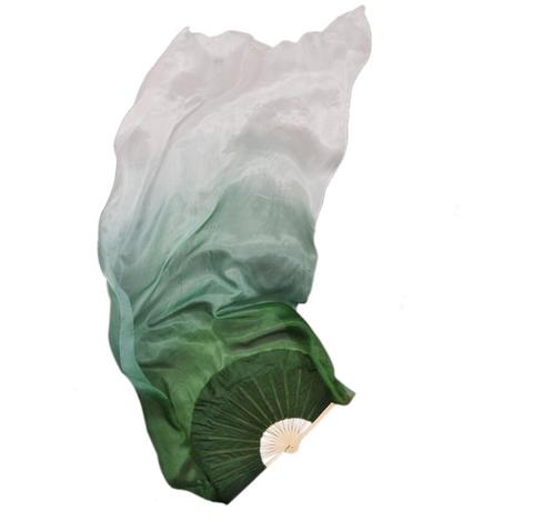 Velo de seda blanco y verde oscuro personalizado, abanico para danza del vientre, pares (1L + 1R), accesorios de espectáculo de danza Oriental de 180cm ► Foto 1/6