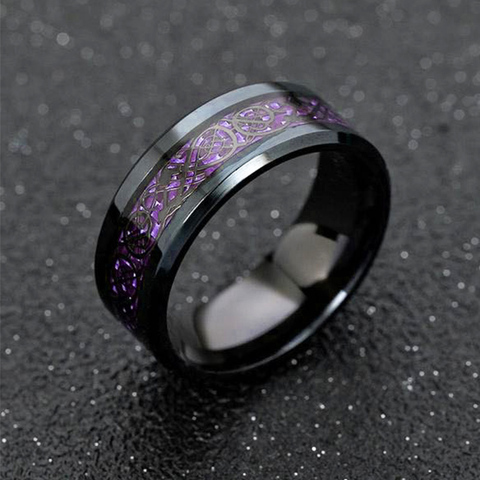 Anillo de acero inoxidable con diseño de dragón para hombre, sortija con diseño de dragón negro de fibra de carbono, para boda ► Foto 1/6