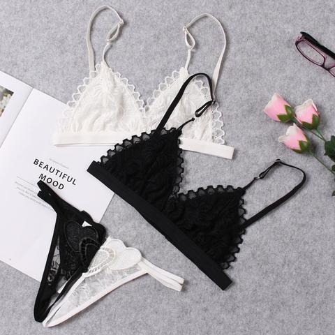 Sujetador y bragas de encaje para mujer, Bralette sin alambre, lencería Sexy, sin relleno y sin costuras, conjunto de sujetador transparente, 2 uds. ► Foto 1/6