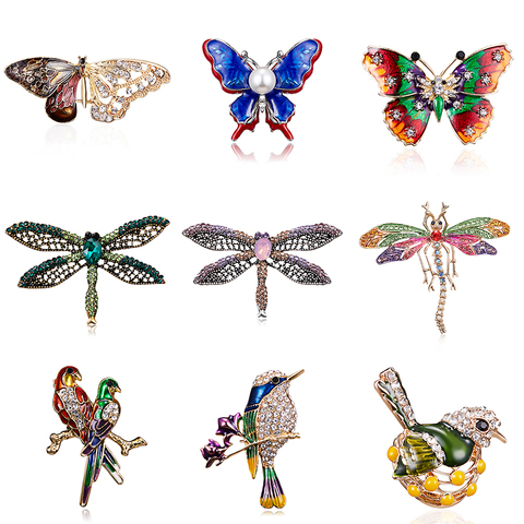 Broches de libélula de mariposa Vintage de cristal para mujer, Pin de Broche de insectos de pájaros grandes, accesorios de abrigo de vestido de moda, joyería ► Foto 1/6