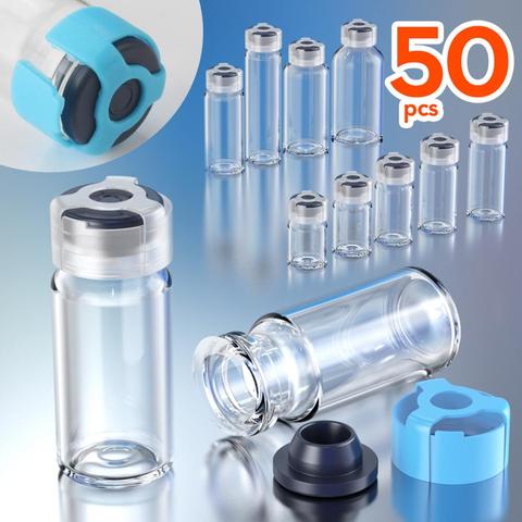 50 Uds de botella de penicilina botella de vidrio con tapón de goma y anti-sheft Cierre de 3ml 5ml 7ml 10ml 15ml 20ml 25ml 30ml jarros ► Foto 1/5