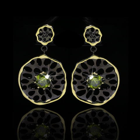 Pendientes colgantes simples para mujer, aretes Vintage de circonia cúbica verde de tungsteno lleno de oro negro, banda de boda ► Foto 1/4