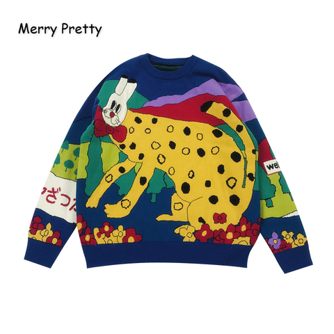 MERRY PRETTY-suéteres de punto con bordado de dibujos animados Harajuku para mujer, suéter grueso y cálido de Jacquard, jerseys de punto 2022 ► Foto 1/6