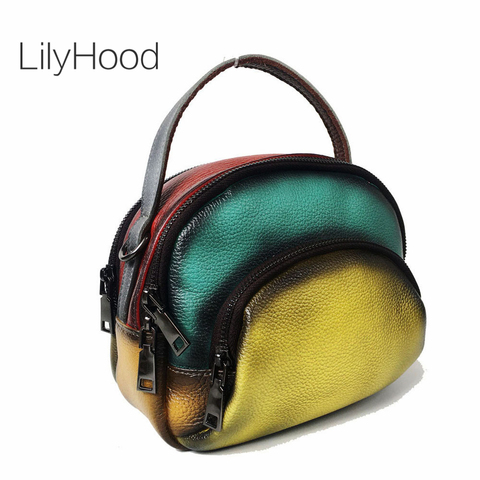 Bolso de mano de cuero de vaca multicolor para mujer, bandolera de cuero genuino con múltiples bolsillos, Estilo Vintage Retro, para SILLÍN ► Foto 1/6