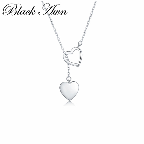 Negro Awn Collar de plata de ley 925 colgante para las mujeres doble Corazón de alta calidad fina joyería de plata 925 ► Foto 1/6