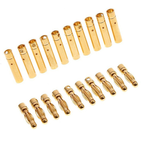 Original auténtico 20 unids/lote 4,0mm 4mm chapado en oro bala hombre mujer Banana conector para DIY RC de la batería conector ESC (10 pares) ► Foto 1/6