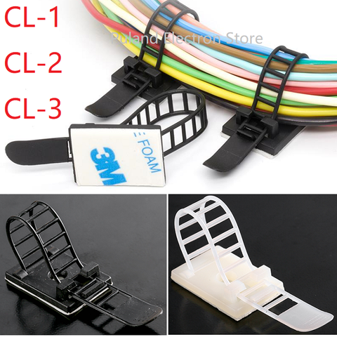 Abrazadera de montaje autoadhesiva para sujetar cables de CL-1, CL-2 de CL-3, abrazadera de Cable, corbata de rayas, soporte organizador ajustable fijo, color blanco y negro, 10 Uds. ► Foto 1/6