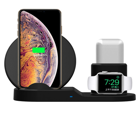 Base de carga inalámbrica Qi 3 en 1, 10W, para iPhone 11 Pro, XR, XS, Max, 8, Apple Watch 2, 3, 4, 5, AirPods Pro ► Foto 1/6