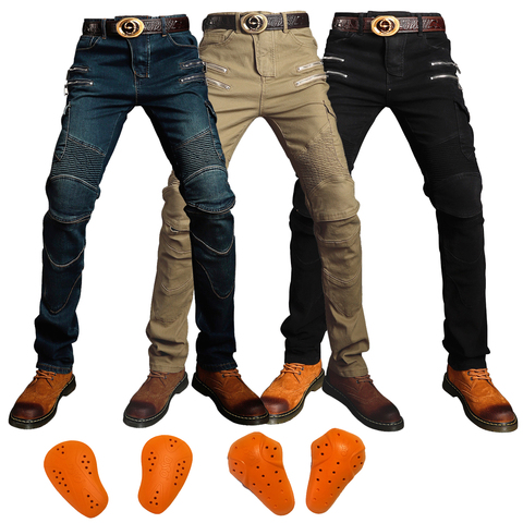 Pantalones azules de Moto Jeans para hombre equipo protector de Moto pantalones de Moto de turismo pantalones de Motocross Zip pocket pantalones de Moto ► Foto 1/6