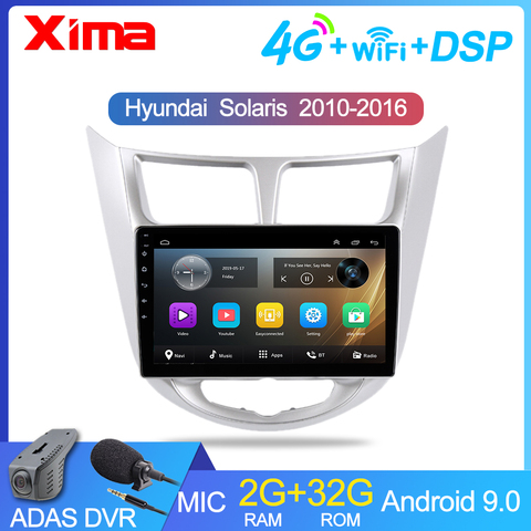 Xima-radio multimedia con Dvr para coche, radio con reproductor DVD, Android 9,0, 2 din, 9 pulgadas, para Hyundai Solaris, accent, Verna, 2003-2012 ► Foto 1/6