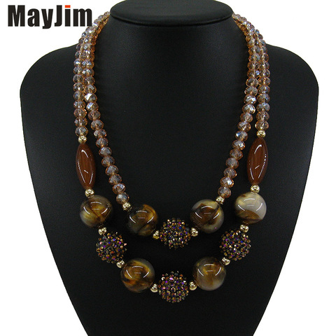 Mayjimy-gargantilla grande Vintage para mujer, collar de cadena de cuentas dobles de cristal, colgantes bohemios con patrón Natural, moda ► Foto 1/6