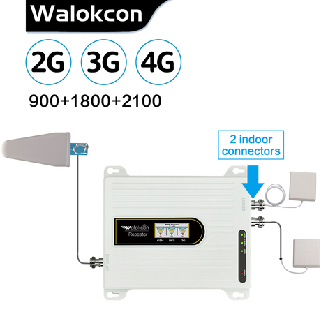 2G 3G 4G teléfono celular de Tri-banda amplificador de señal móvil 2 interior conectores repetidor de celular GSM DCS WCDMA 900 de 1800, 2100 @ ► Foto 1/6