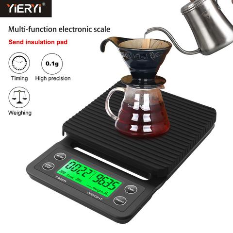 Yieryi-báscula de café Digital portátil con temporizador, balanza electrónica de alta precisión LCD, 3kg/0,1g, 5kg/0,1g, para Cocina ► Foto 1/6