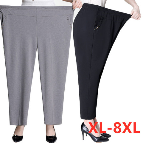 Pantalones rectos de talla Extra grande para mujer, pantalones holgados finos de cintura elástica, informales, para madres, de mediana edad, 8XL, novedad de verano ► Foto 1/6