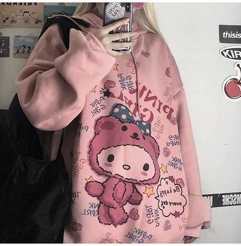 HOUZHOU-Sudadera con capucha de Anime para mujer, sudadera Kawaii de moda, Tops coreanos de manga larga con estampado, sudadera Vintage de gran tamaño ► Foto 1/6