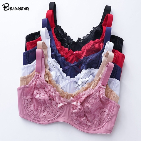 Beauwear Bralette con varillas Ultra delgado sujetador salón sujetadores de encaje de talla grande ropa interior de mujer D E lencería copa completa de talla grande 36-46 sujetadores ► Foto 1/6