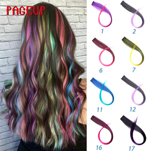 Pageup-Extensión de cabello de arcoíris, Clip de una pieza de cabello sintético de color falso, rosa, largo, 20 pulgadas, extensiones de cabello ► Foto 1/5