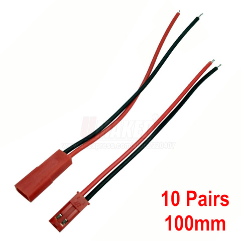 10 pares de 100mm conector JST Cable macho + hembra para batería RC, Conector de 2 pines para tira de luz led rígida, conexión para alimentación ► Foto 1/6