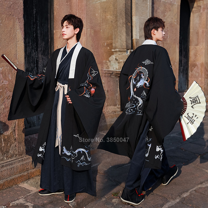 Kimono japonés samurái para hombre, conjunto con estampado de dragón,  Harajuku, bordado Vintage antiguo, ropa tradicional, cárdigan Yukata,  disfraz - Historial de precios y revisión