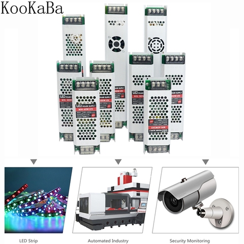 Ultra delgada DC12V V/24V controlador de fuente de alimentación LED, transformadores de 60W 100W 150W 200W 300W AC190-240V controlador de LED tiras de luz ► Foto 1/6