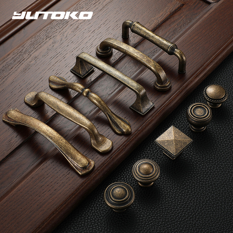 YUTOKO-tiradores de armario de Metal, Retro, latón antiguo, 128mm