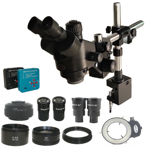 Microscopio Trinocular con abrazadera Industrial, 144 luces, lente objetivo 0.5X 2.0X, cámara de 38MP, 1080P, PCB, Kits de herramientas de joyería ► Foto 1/6